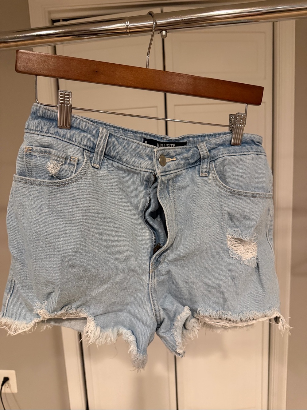 Hollister Light Wash Distressed Denim Shorts